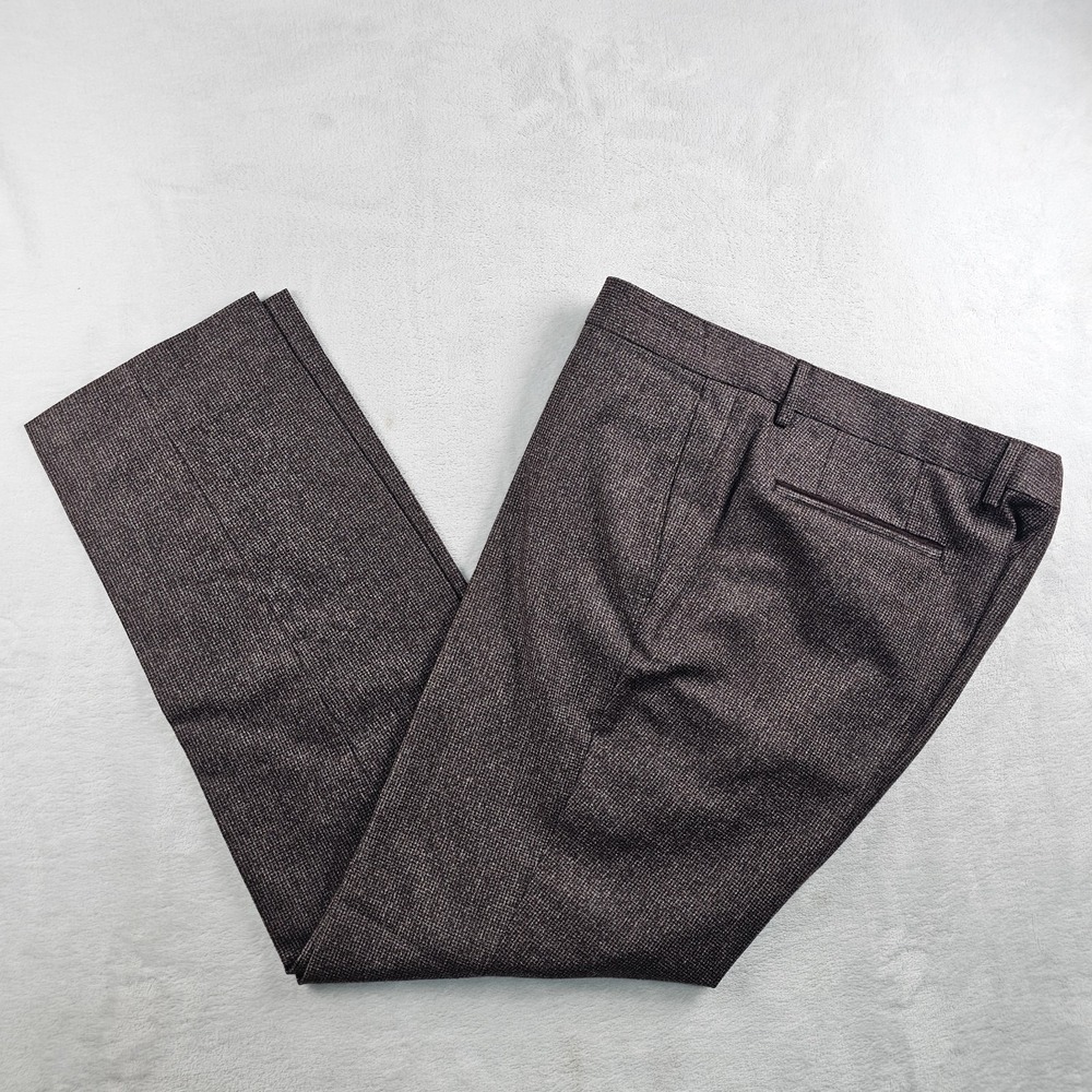 Hugo Boss Wilhelm4 100% Wool Dress Pants 36x30 Burgundy Flannel Puppytooth NWOT